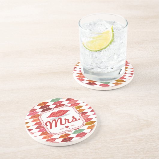 Lips Mrs. Hipster Vintag Retro Bride Sandstein Untersetzer (Seite)