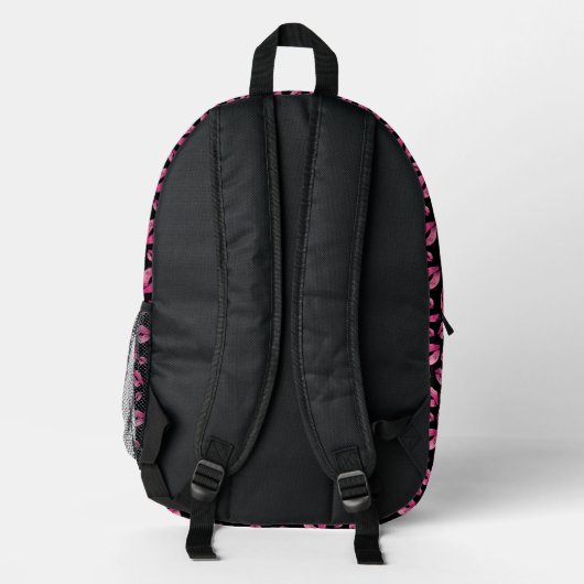 Lips Pattern Cute Pink & Black Bedruckter Rucksack (Rückseite)