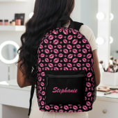 Lips Pattern Cute Pink & Black Bedruckter Rucksack