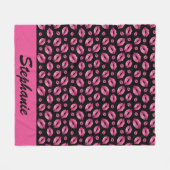 Lips Pattern Cute Pink & Black Fleecedecke (Vorderseite (Horizontal))
