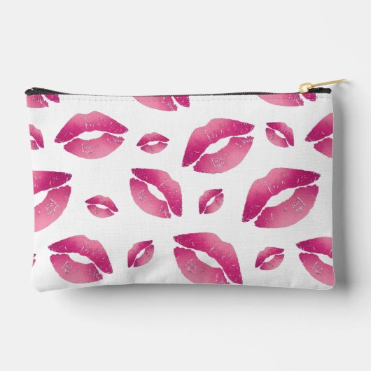 Lips Pattern Pink & White Zubehörtasche (Rückseite)