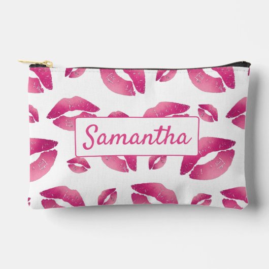 Lips Pattern Pink & White Zubehörtasche (Vorderseite)