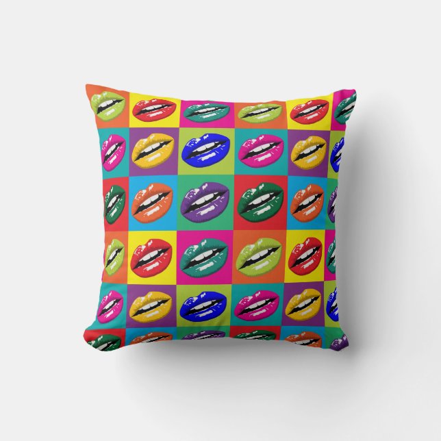 Lips Pop Art Squares Medium Print Kissen (Vorderseite)
