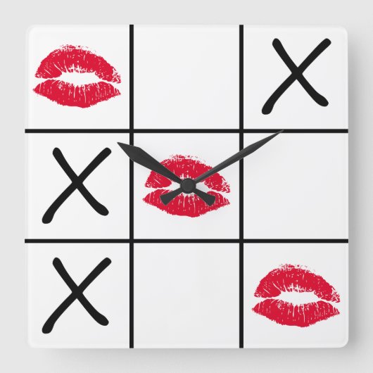 Lips Tic Tac Toe Quadratische Wanduhr (Vorderseite)
