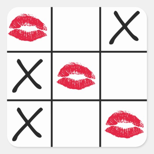 Lips Tic Tac Toe Quadratischer Aufkleber (Vorderseite)