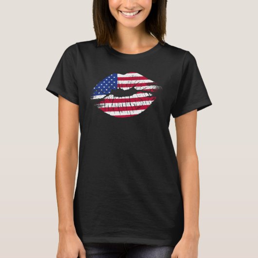 Lips USA Flag Grunge T-Shirt (Vorderseite)