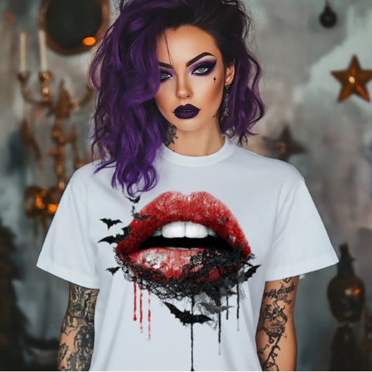 Lips with Black Lace and Bats T-Shirt