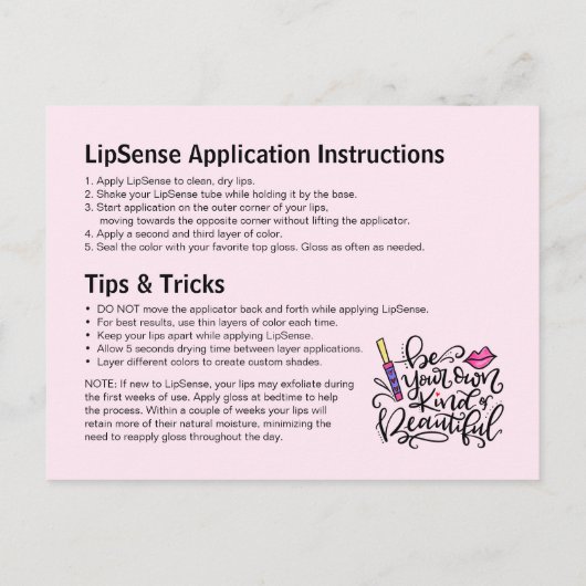LipSense-Anwendung, Tipps, Tricks, Peeling Ankündigungspostkarte (Rückseite)
