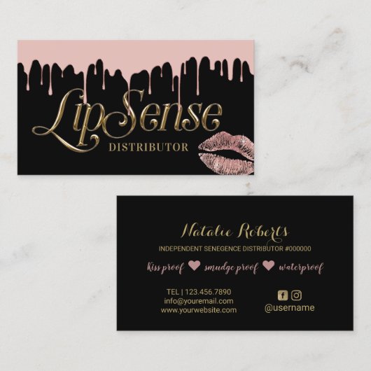 LipSense-Distributor 3D-Script-Rose Gold-Dripping Visitenkarte (Vorne/Hinten)