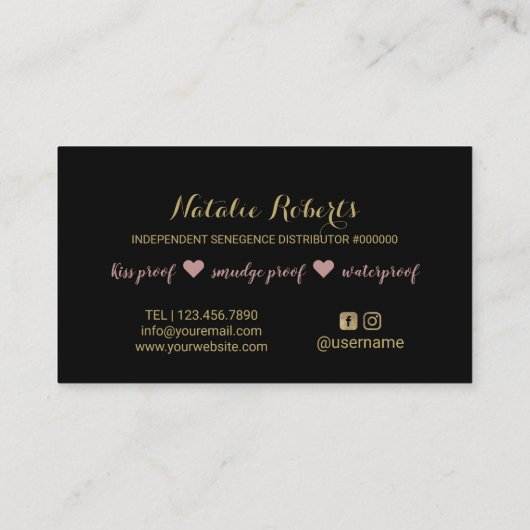 LipSense-Distributor 3D-Script-Rose Gold-Dripping Visitenkarte (Rückseite)