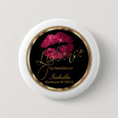 Lipsense - Hot-Pink-Glitzer auf Schwarz und Weiß Button (Vorderseite)