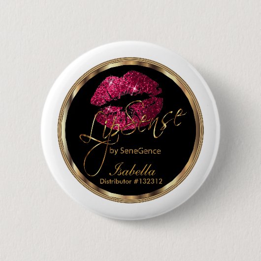 Lipsense - Hot-Pink-Glitzer auf Schwarz und Weiß Button (Vorderseite)