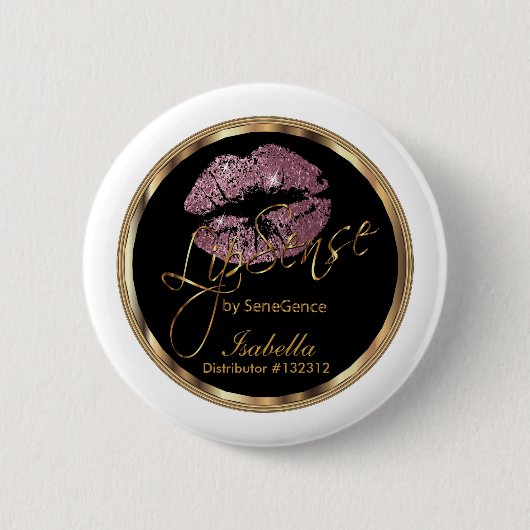 Lipsense - Rosa Glitzer auf Schwarz und Weiß Button (Vorderseite)