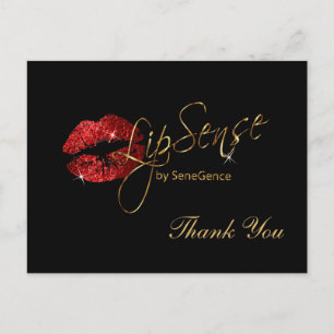 Lipsense roter Glitter-Lippen auf Schwarz Postkarte
