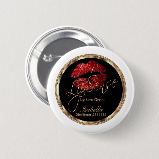 Lipsense - Roter Glitzer auf schwarz und weiß Button (Vorne & Hinten)