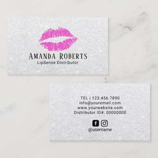 Lipsense Verteiler-Rosa-Lippensilberner Glitzer Visitenkarte (Vorne/Hinten)
