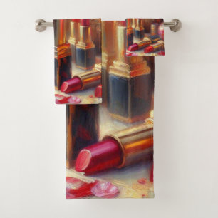 Lipstick & Blume Impressionistische Malerei Badhandtuch Set