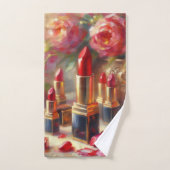 Lipstick & Blume Impressionistische Malerei Badhandtuch Set (Handtuch)