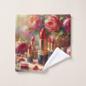 Lipstick & Blume Impressionistische Malerei Badhandtuch Set (Waschlappen)