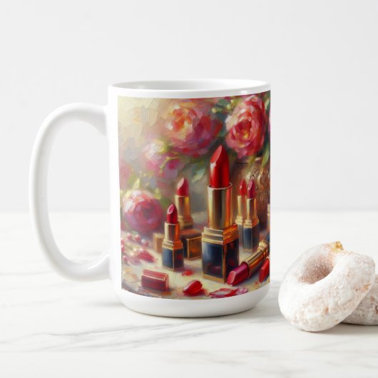 Lipstick & Blume Impressionistische Malerei Kaffeetasse (Mit Donut)