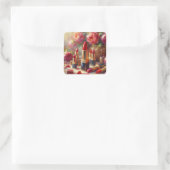 Lipstick & Blume Impressionistische Malerei Quadratischer Aufkleber (Tasche)