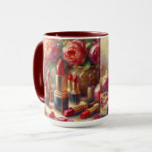 Lipstick & Blume Impressionistische Malerei Tasse (Vorderseite Links)