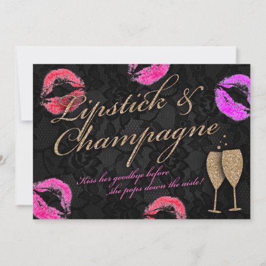 Lipstick & Champagne Bachelorette Einladung (Vorderseite)