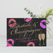 Lipstick & Champagne Bachelorette Einladung (Stehend Vorderseite)