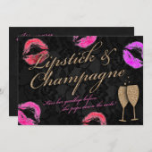 Lipstick & Champagne Bachelorette Einladung (Vorne/Hinten)