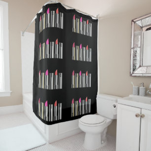 Lipstick Chrom rosa schwarzes Kosmetologiemuster Duschvorhang
