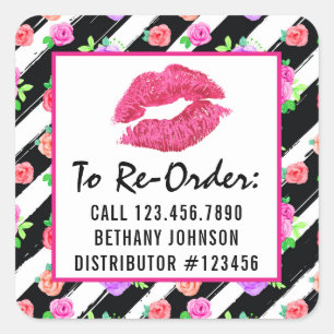 Lipstick-Distributor Glam-Rose Kiss-Re-Order-Label Quadratischer Aufkleber