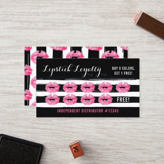 Lipstick Distributor Loyalty Punch Kiss Schlicht B Treuekarte (Vorderseite/Rückseite Beispiel)