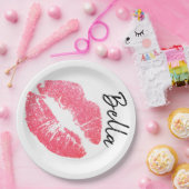 Lipstick-Druck Rosa Lippenfärbung Schwarz-weiß nie Pappteller (Party)