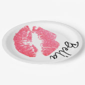 Lipstick-Druck Rosa Lippenfärbung Schwarz-weiß nie Pappteller (Schrägansicht)