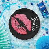 Lipstick-Druck Rosa Lippenfärbung Schwarz-weiß nie Pappteller (Party)