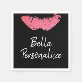 Lipstick-Druck Rosa Lippenfärbung schwarz-weiß Serviette