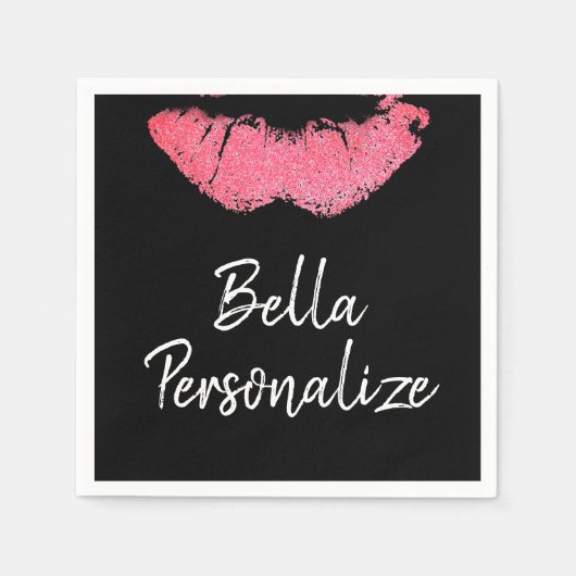 Lipstick-Druck Rosa Lippenfärbung schwarz-weiß Serviette (Vorderseite)