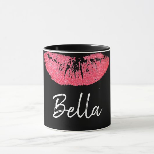 Lipstick-Druck Rosa Lippenfärbung schwarz-weiß Tasse (Zentrum)