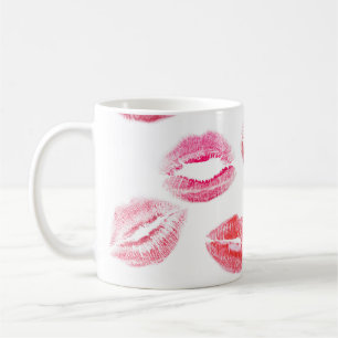 Lipstick-Drucke: Diverse Frauenlips. Kaffeetasse
