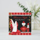 Lipstick Glitzer Glamour Night Red Gold Einladung (Stehend Vorderseite)