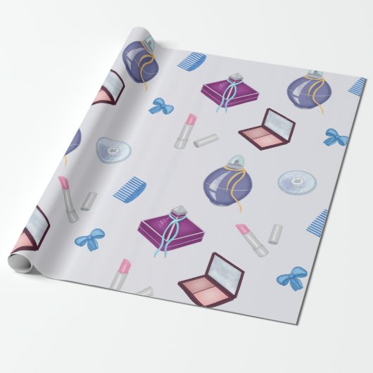 Lipstick, Kamm und Pulverschachtel, rot, Parfüm Geschenkpapier (Ungerollt)