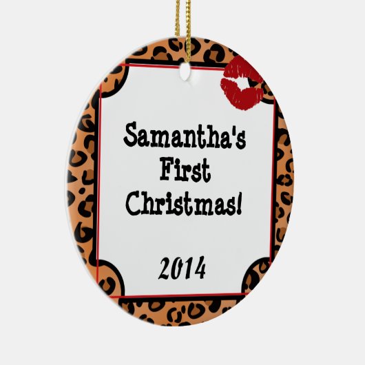 Lipstick Kiss Leapard Personalisierter Name Orname Keramikornament (Rechts)