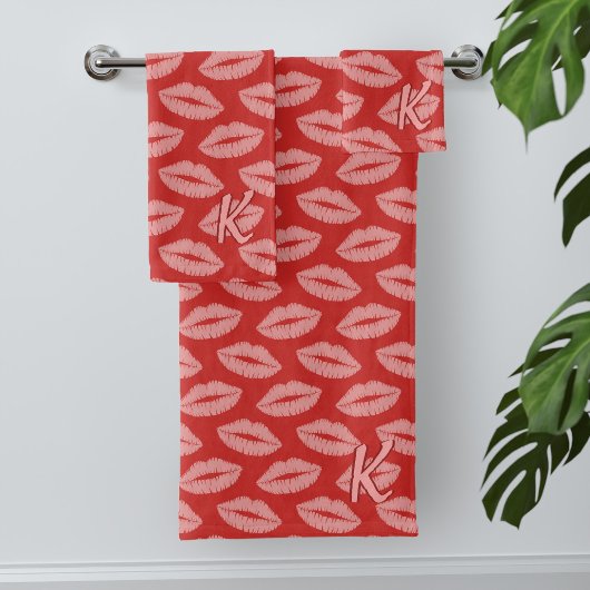 Lipstick Kiss Muster Rot und Rosa Badetücher Badhandtuch Set