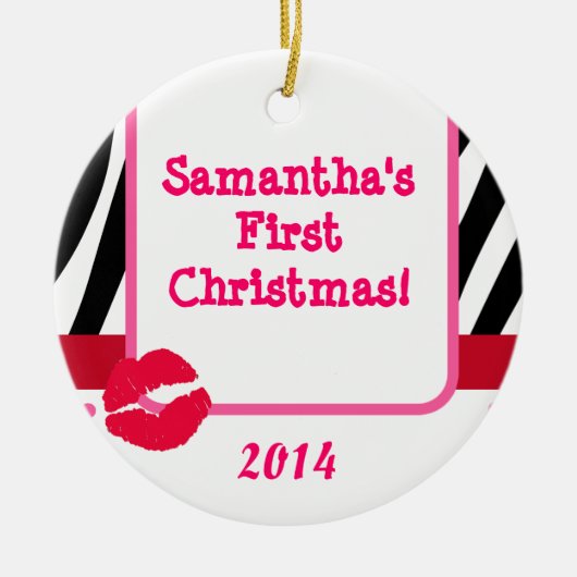 Lipstick Kiss Print Personalisiert Name Ornament (Vorne)