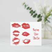 Lipstick Kisses - Datum Gerettet Ankündigungspostkarte (Stehend Vorderseite)