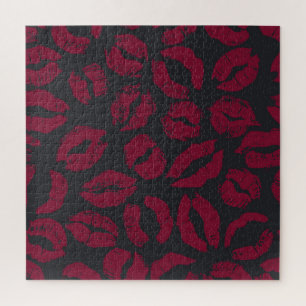 Lipstick Kisses: Dunkelrote Abdrücke Puzzle