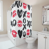Lipstick Kisses Hört Nahtloses Hintergrundbild Duschvorhang (Beispiel)
