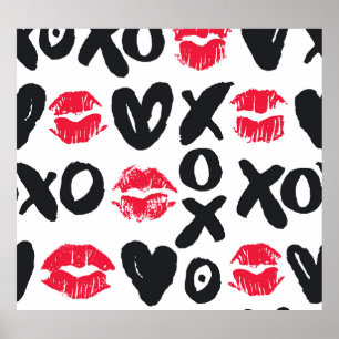 Lipstick Kisses Hört Nahtloses Hintergrundbild Poster