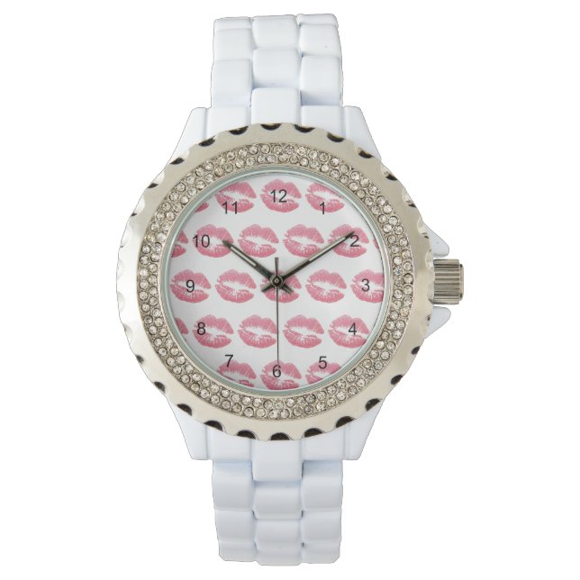 Lipstick Kisses Pink Armbanduhr (Vorderseite)