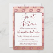 Lipstick Kisses Rose Gold 16 . Geburtstag Geburtst Einladung (Vorderseite)